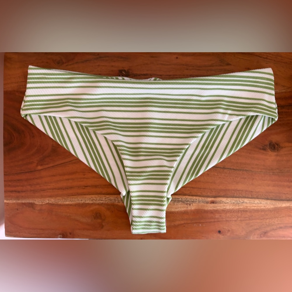 NWOT Green and White Striped Bikini Bottom size large.